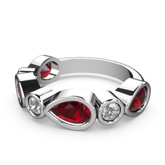 Alina Yüzük - Garnet ve pırlanta 8 ayar beyaz altın yüzük (0.22 karat) #1p0qeg3