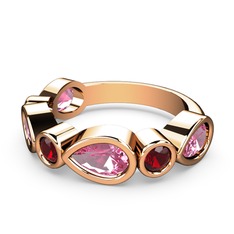 Alina Yüzük - Pembe kuvars ve garnet 14 ayar rose altın yüzük #1p9ohc8