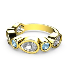 Swarovski ve akuamarin 14 ayar altın yüzük