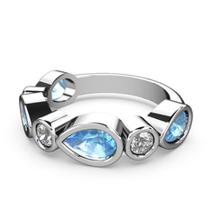 Akuamarin ve swarovski 8 ayar beyaz altın yüzük