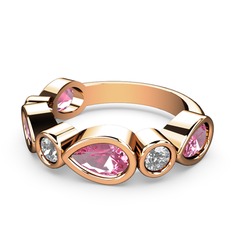 Pembe kuvars ve swarovski 925 ayar rose altın kaplama gümüş yüzük
