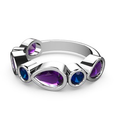 Ametist ve lab safir 14 ayar beyaz altın yüzük