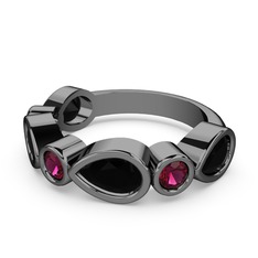 Alina Yüzük - Siyah zirkon ve rodolit garnet 925 ayar siyah rodyum kaplama gümüş yüzük #1rtn0j