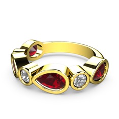 Garnet ve swarovski 18 ayar altın yüzük