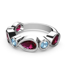 Alina Yüzük - Rodolit garnet ve akuamarin 8 ayar beyaz altın yüzük #1sulzmu