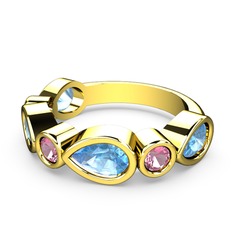 Alina Yüzük - Akuamarin ve pembe kuvars 925 ayar altın kaplama gümüş yüzük #1t3hpd9