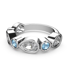 Alina Yüzük - Swarovski ve akuamarin 14 ayar beyaz altın yüzük #1th6w61