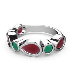 Alina Yüzük - Kök yakut ve kök zümrüt 8 ayar beyaz altın yüzük #1tie4cp