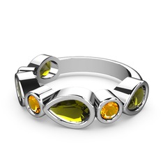Peridot ve sitrin 8 ayar beyaz altın yüzük