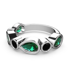 Alina Yüzük - Yeşil kuvars ve siyah zirkon 14 ayar beyaz altın yüzük #1u2dk1b