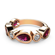 Alina Yüzük - Rodolit garnet ve pırlanta 925 ayar rose altın kaplama gümüş yüzük (0.22 karat) #1u4biku