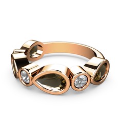 Alina Yüzük - Dumanlı kuvars ve pırlanta 8 ayar rose altın yüzük (0.22 karat) #1u4xise