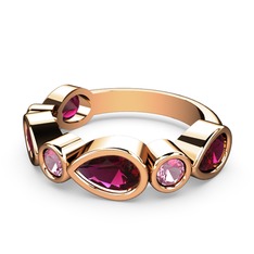 Rodolit garnet ve pembe kuvars 14 ayar rose altın yüzük