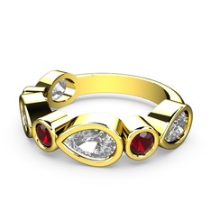 Beyaz zirkon ve garnet 18 ayar altın yüzük