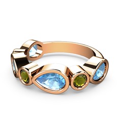 Akuamarin ve peridot 14 ayar rose altın yüzük