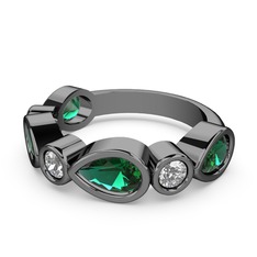 Yeşil kuvars ve swarovski 925 ayar siyah rodyum kaplama gümüş yüzük