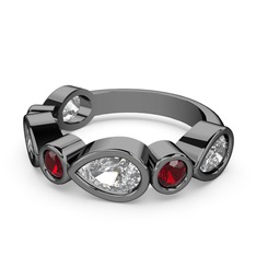 Swarovski ve garnet 925 ayar siyah rodyum kaplama gümüş yüzük