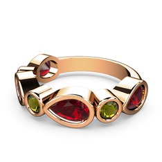 Garnet ve peridot 14 ayar rose altın yüzük