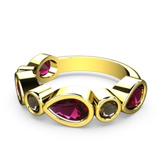 Rodolit garnet ve dumanlı kuvars 18 ayar altın yüzük