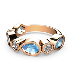 Akuamarin ve swarovski 18 ayar rose altın yüzük