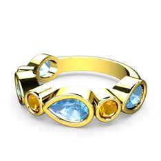 Akuamarin ve sitrin 18 ayar altın yüzük