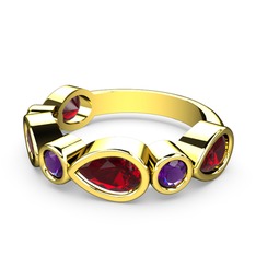 Garnet ve ametist 18 ayar altın yüzük