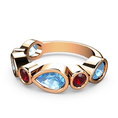 Akuamarin ve garnet 18 ayar rose altın yüzük