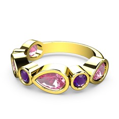 Alina Yüzük - Pembe kuvars ve ametist 18 ayar altın yüzük #4i0ub1