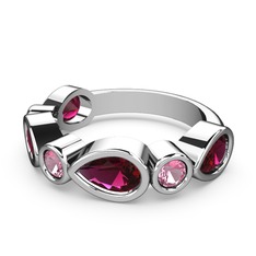 Alina Yüzük - Rodolit garnet ve pembe kuvars 18 ayar beyaz altın yüzük #8azuu