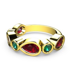 Garnet ve yeşil kuvars 8 ayar altın yüzük