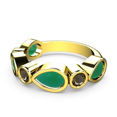 Alina Yüzük - Kök zümrüt ve dumanlı kuvars 14 ayar altın yüzük #97pcdr