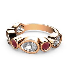 Beyaz zirkon ve kök yakut 14 ayar rose altın yüzük