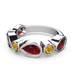 Garnet ve sitrin 8 ayar beyaz altın yüzük
