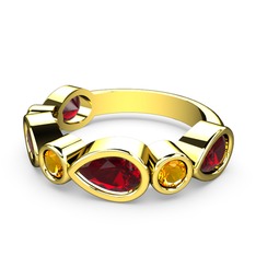 Garnet ve sitrin 925 ayar altın kaplama gümüş yüzük
