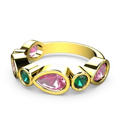 Pembe kuvars ve yeşil kuvars 14 ayar altın yüzük