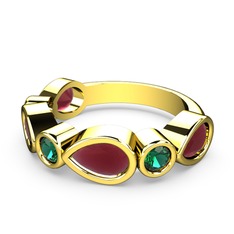 Kök yakut ve yeşil kuvars 14 ayar altın yüzük