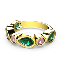 Alina Yüzük - Yeşil kuvars ve pembe kuvars 925 ayar altın kaplama gümüş yüzük #bfctyj