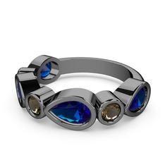 Alina Yüzük - Lab safir ve dumanlı kuvars 925 ayar siyah rodyum kaplama gümüş yüzük #br69yb