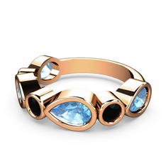 Alina Yüzük - Akuamarin ve siyah zirkon 18 ayar rose altın yüzük #bv82b4