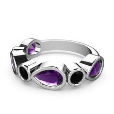 Alina Yüzük - Ametist ve siyah zirkon 14 ayar beyaz altın yüzük #c8nhro