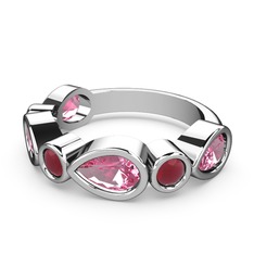 Alina Yüzük - Pembe kuvars ve kök yakut 8 ayar beyaz altın yüzük #cwbanb