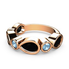 Alina Yüzük - Siyah zirkon ve akuamarin 14 ayar rose altın yüzük #dnyc61