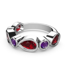 Garnet ve ametist 8 ayar beyaz altın yüzük
