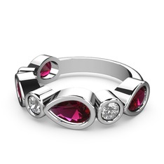 Rodolit garnet ve swarovski 18 ayar beyaz altın yüzük