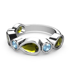 Peridot ve akuamarin 8 ayar beyaz altın yüzük