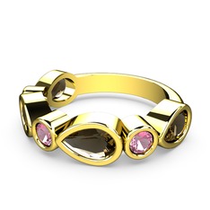 Alina Yüzük - Dumanlı kuvars ve pembe kuvars 8 ayar altın yüzük #f2vzzp