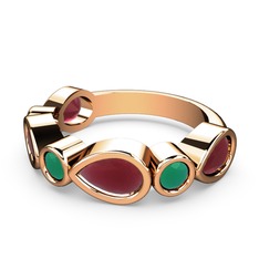 Alina Yüzük - Kök yakut ve kök zümrüt 18 ayar rose altın yüzük #g6m48k