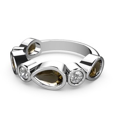 Dumanlı kuvars ve swarovski 18 ayar beyaz altın yüzük