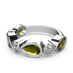 Peridot ve pırlanta 18 ayar beyaz altın yüzük (0.22 karat)