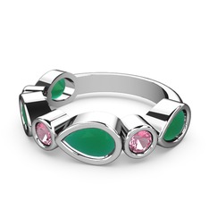Alina Yüzük - Kök zümrüt ve pembe kuvars 925 ayar gümüş yüzük #gte41w